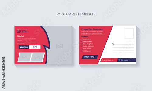 Real estate postcard design template. Business postcards, postcard templates, postcards, postcard layouts.