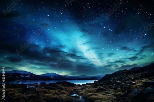 Vast Tundra night sky. Winter night alone. Generate Ai photo
