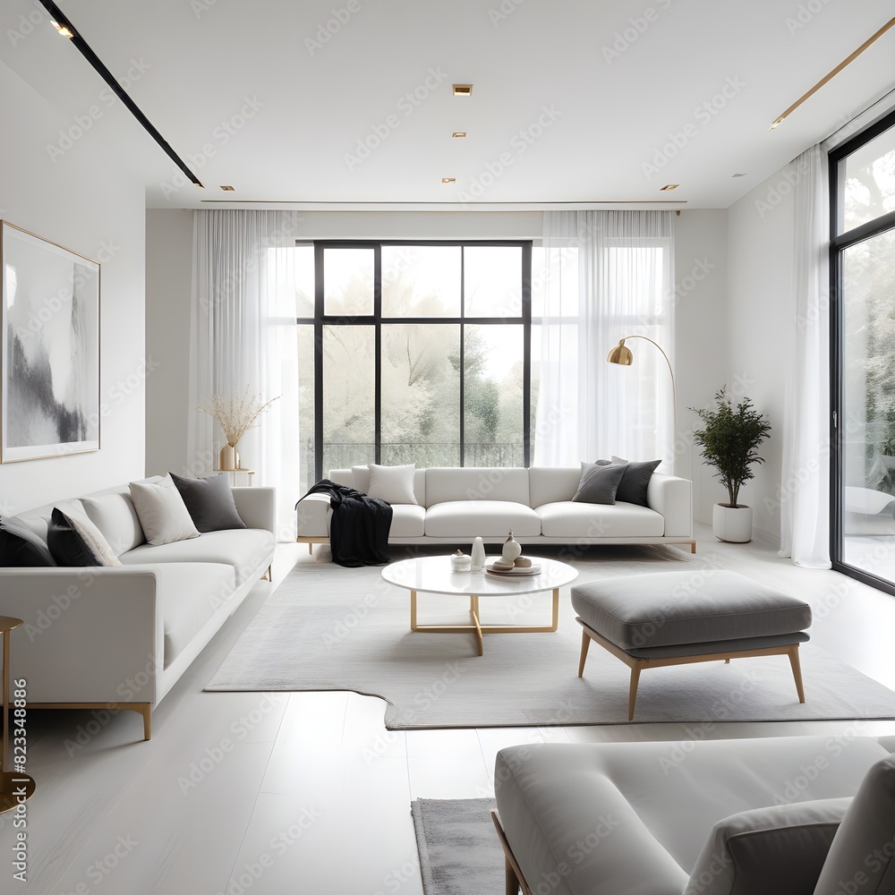 Fototapeta premium white and gold theme interior modern minimalism photo realism