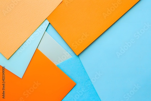 Minimalist Background with Orange and Blue Paper, Flat Lay