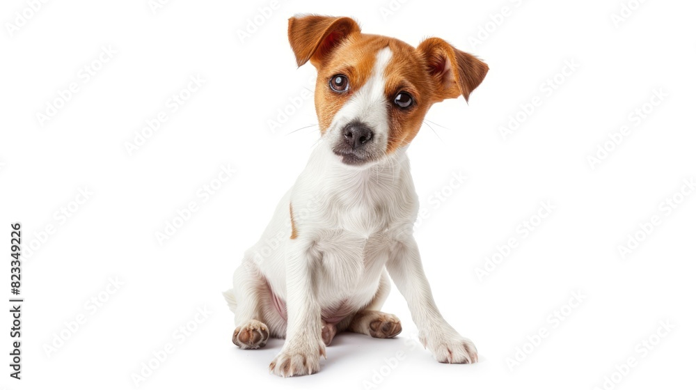 Jack Russell Terrier sitting on a white background