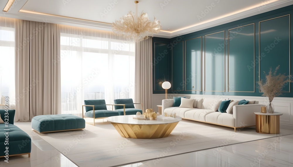 Fototapeta premium white and gold theme interior modern minimalism photo realism