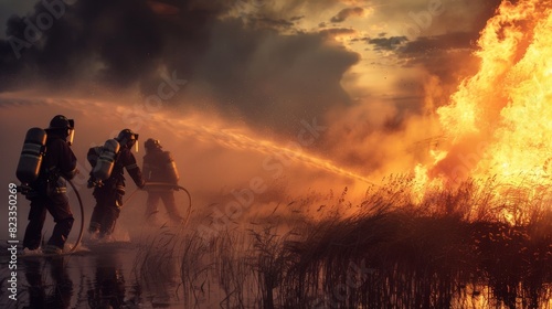 Firefighters battle a wildfire. photo