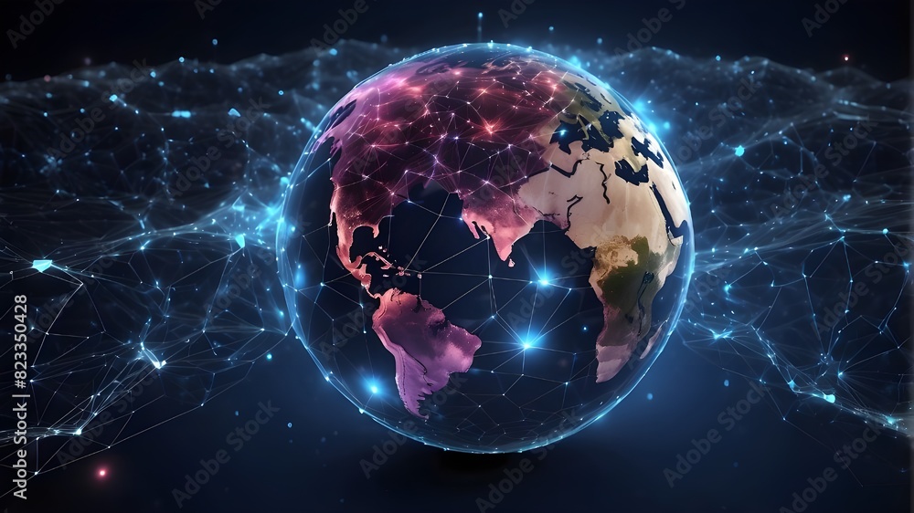 Blockchain technology presents a futuristic hud backdrop including a peer-to-peer blockchain polygon network and a globe. Blockchain technology worldwide cryptocurrency business banner idea Blockchain technology presents a futuristic hud backdrop including a peer-to-peer blockchain polygon network and a globe. Blockchain technology worldwide cryptocurrency business banner idea
