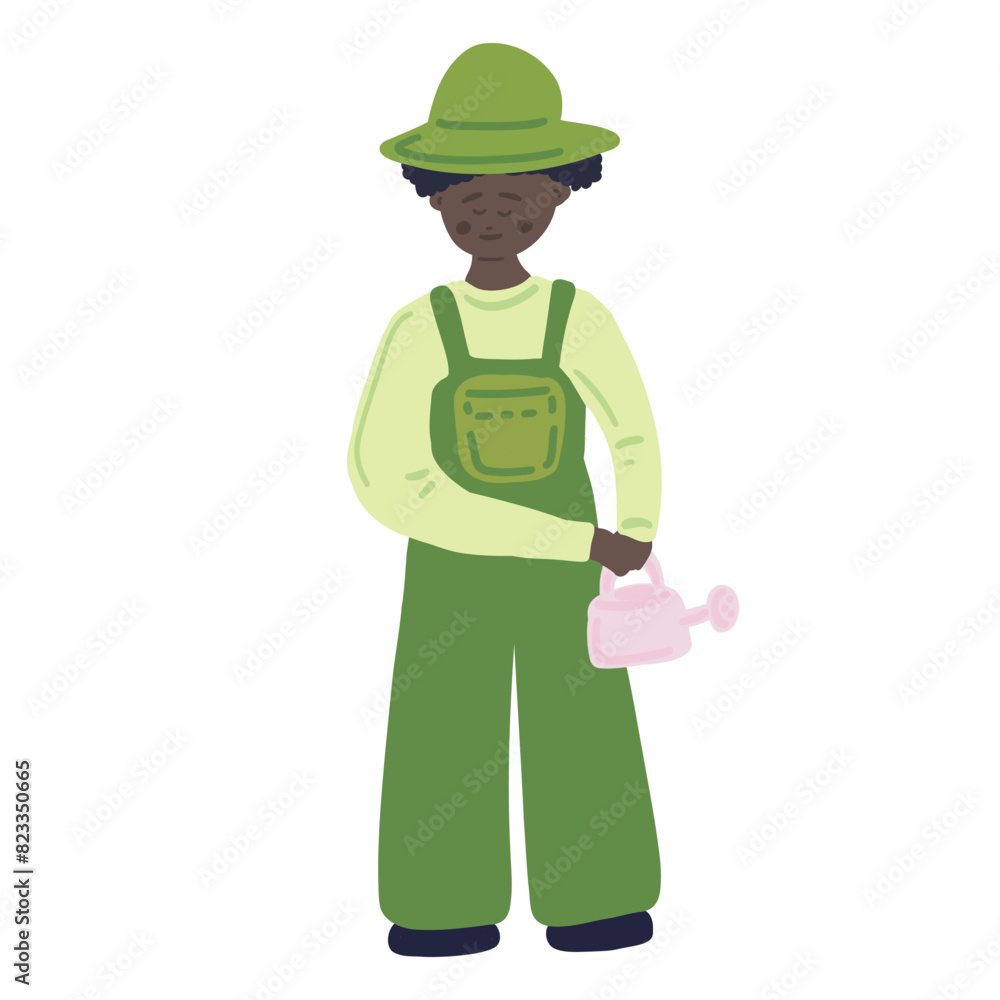 Isolated black man with watering can flat design Isolated black man with watering can flat design