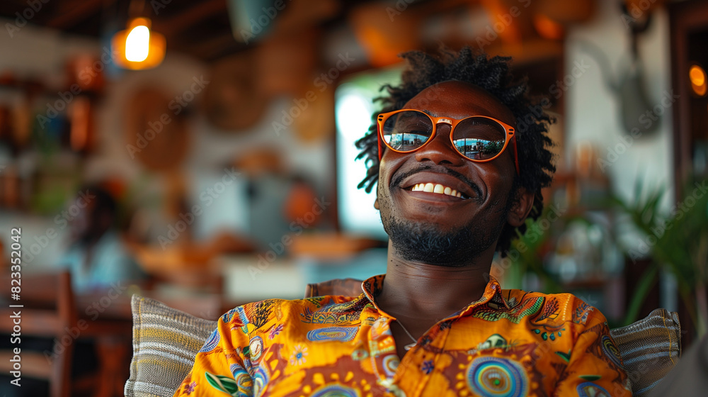 Handsome young black man smile and sitting in chair Handsome young black man smile and sitting in chair