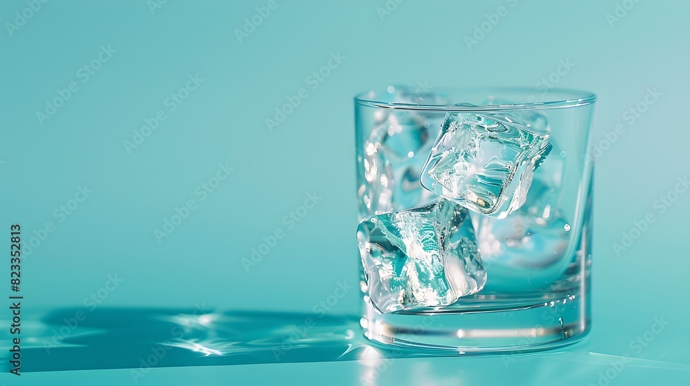 Chilled glass with ice in refreshing turquoise light. Clear and cool. AI Chilled glass with ice in refreshing turquoise light. Clear and cool. AI
