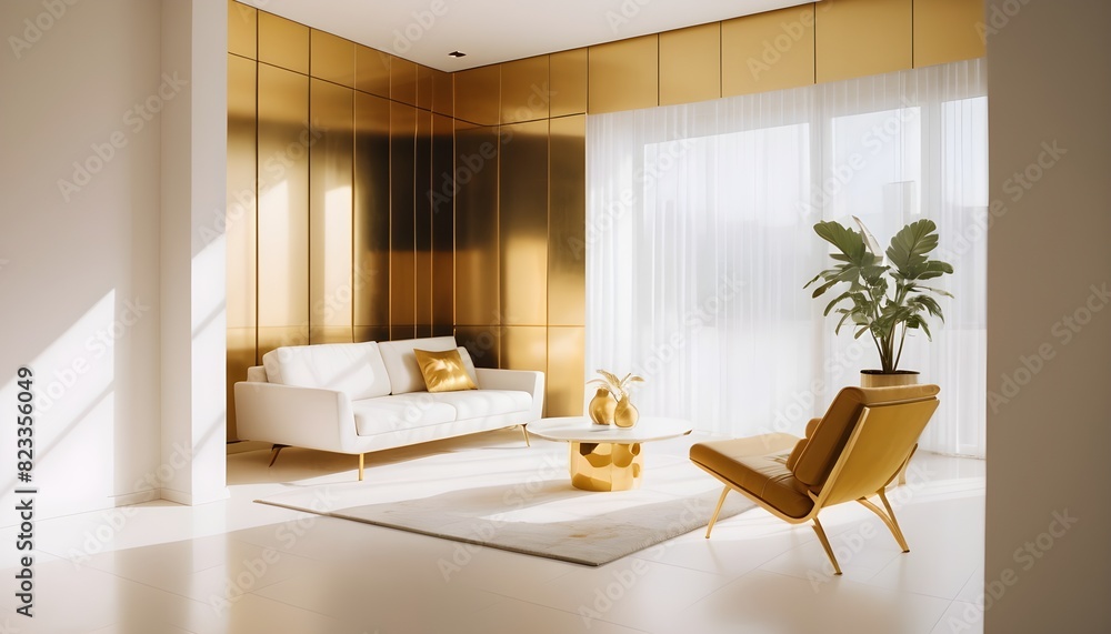 Fototapeta premium white and gold theme interior modern minimalism photo realism