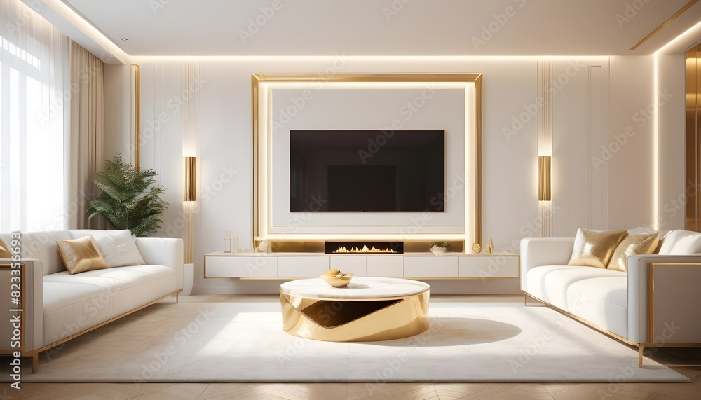 white and gold theme interior modern minimalism photo realism white and gold theme interior modern minimalism photo realism