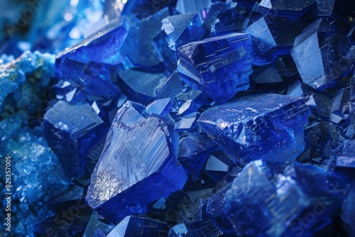Stunning close-up of blue crystal formations with deep hues and geometric precision