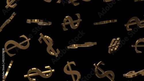golden dollar sign symbol 3d shape falling loop animation background video