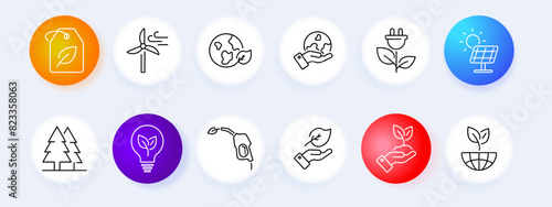 Eco energy set icon. Eco label, wind energy, global ecology, environmental protection, solar energy, forest protection, green , biofuel, environmental care, plant growing, renewable