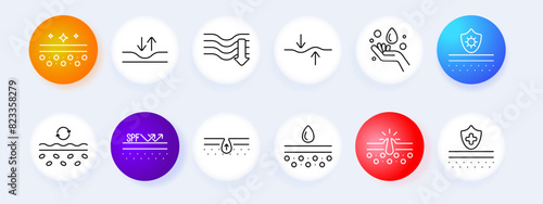 Skin texture set icon. Smooth skin, wrinkle, hydration, moisture, protection, SPF, elasticity, pore, skin care. Beauty and dermatology concept.