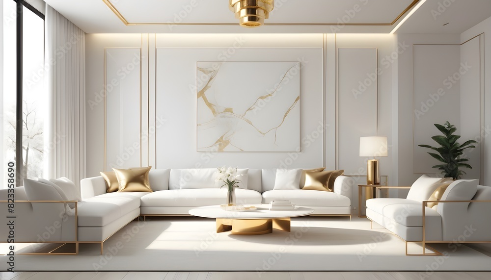 Fototapeta premium white and gold theme interior modern minimalism photo realism