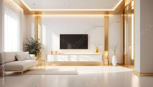 Wallpaper Mural white and gold theme interior modern minimalism photo realism Torontodigital.ca