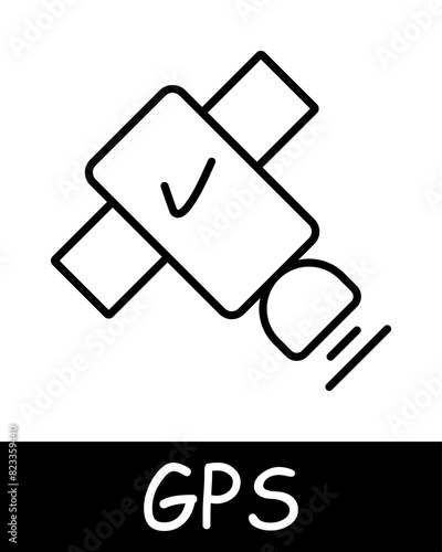 GPS line icon. Satellite, global positioning system, navigation, location tracking, geolocation, mapping, technology, space, signal, communication, coordinates.