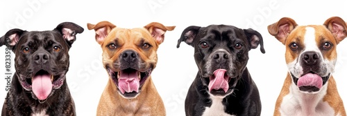 Hungry dogs group isolated, pets licking its lips with tongue out, waiting for eat, begging food on white