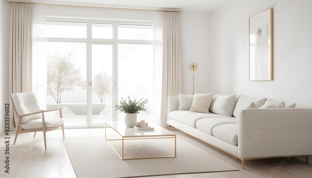 Fototapeta premium white and gold theme interior modern minimalism photo realism