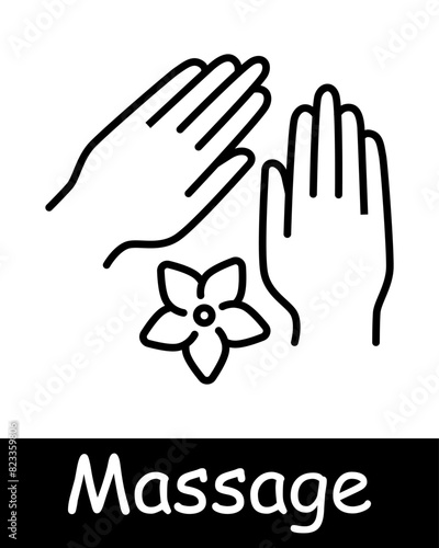 Massage set icon. Therapist, sauna, yin yang, , relaxation, therapy, wellness, spa, body care, stress relief, treatment, oil, stone, towel, shower, relax, health, selfcare.