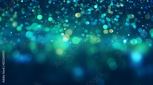 Abstract Bokeh Blue and green background of defocused glittering lights,Christmas, Party, New Year background pattern concept,banner