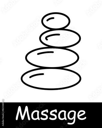 Massage set icon. Therapist, sauna, yin yang, , relaxation, therapy, wellness, spa, body care, stress relief, treatment, oil, stone, towel, shower, relax, health, selfcare.
