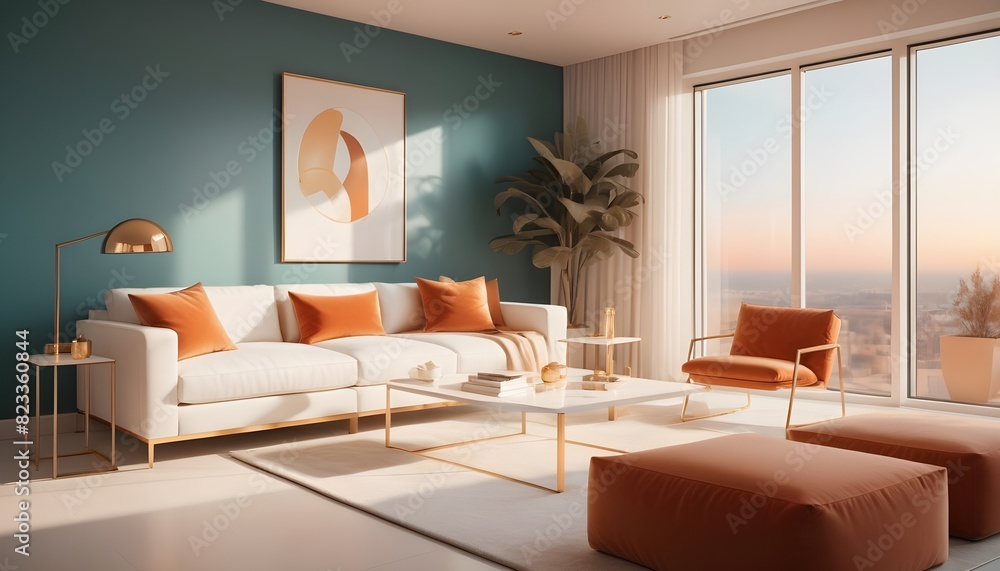 Fototapeta premium white and gold theme interior modern minimalism photo realism