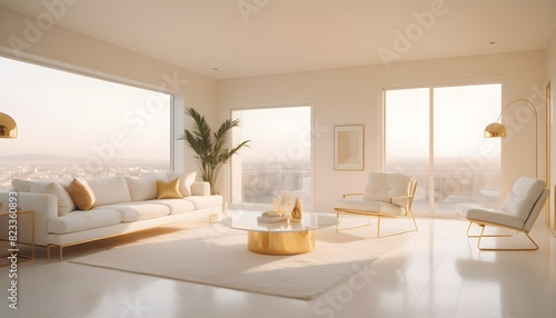 white and gold theme interior modern minimalism photo realism