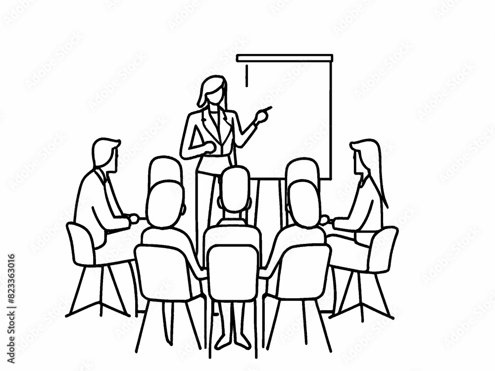 business people in a meeting line art