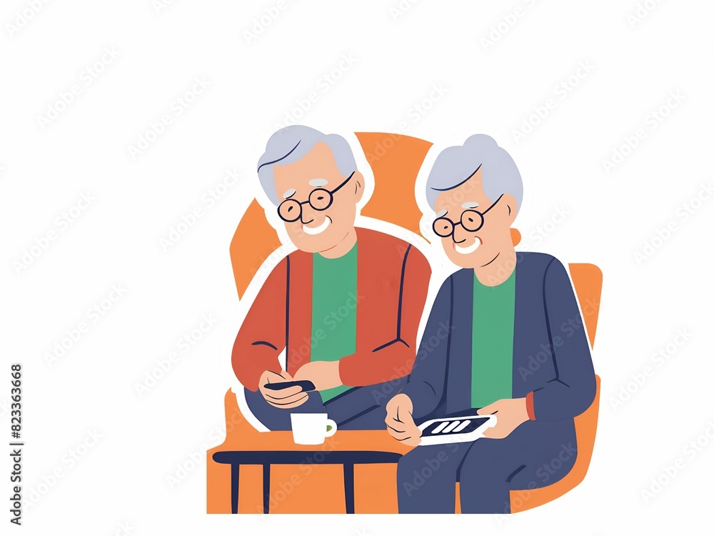 illustration of couple using mobile illustration of couple using mobile