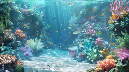 about abstract nature underwater garden growth with seashells and fish