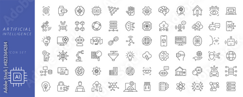 Artificial intelligence icon set. Vector graphic illustration