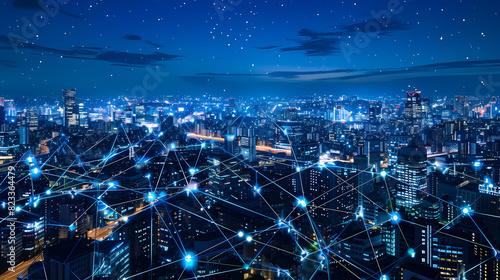 Wallpaper Mural Cityscape of high-rise buildings, blue lights Torontodigital.ca