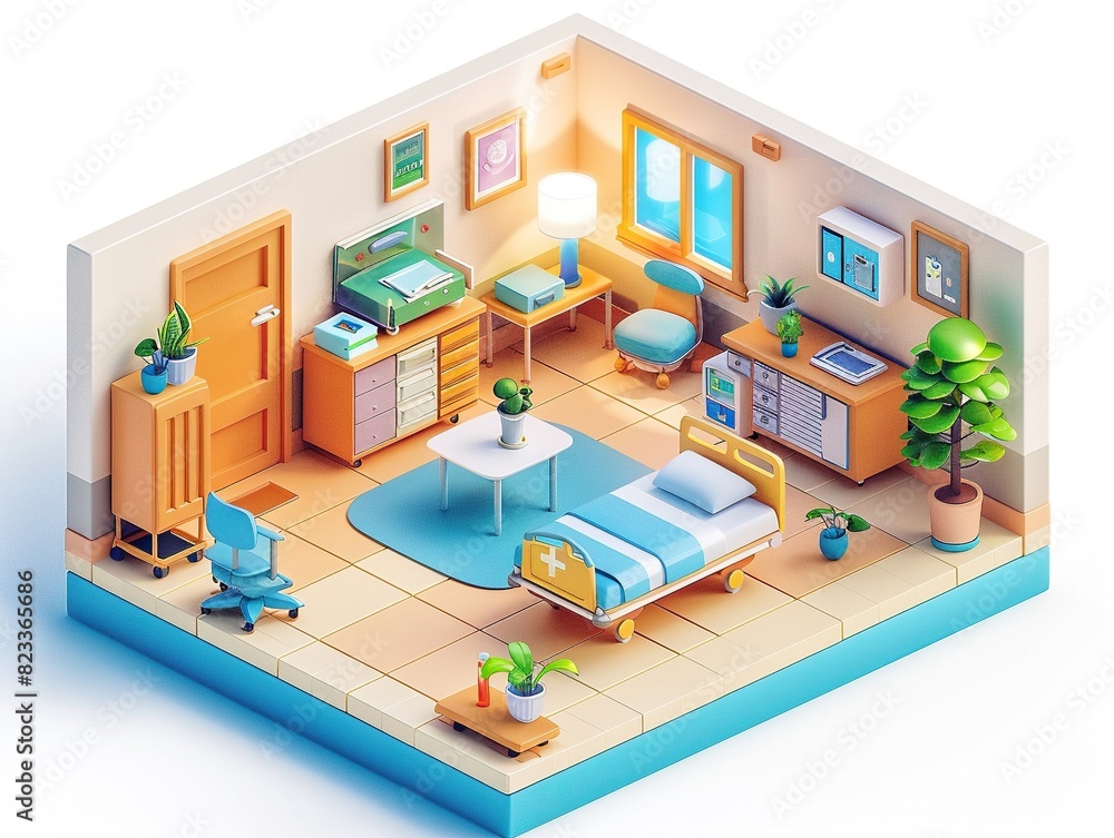 3D vectorial illustration of isolated hospital room 3D vectorial illustration of isolated hospital room