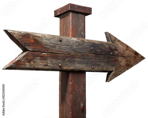 Vintage Wooden Road Sign with Arrow Isolated on White Transparent Background. Vintage wooden road sign featuring an arrow pointing to the right, png element photo