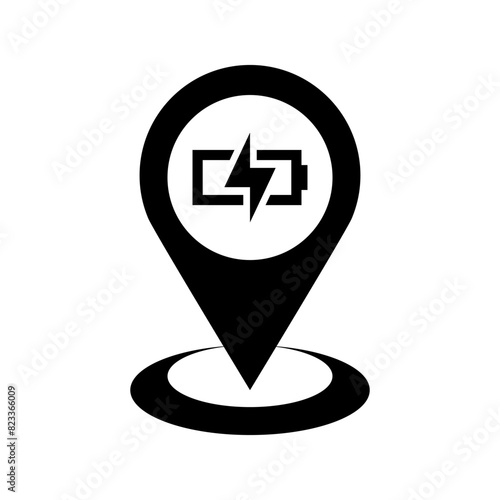 Battery charge point - vector sign. Car or phone charging spot map pin.