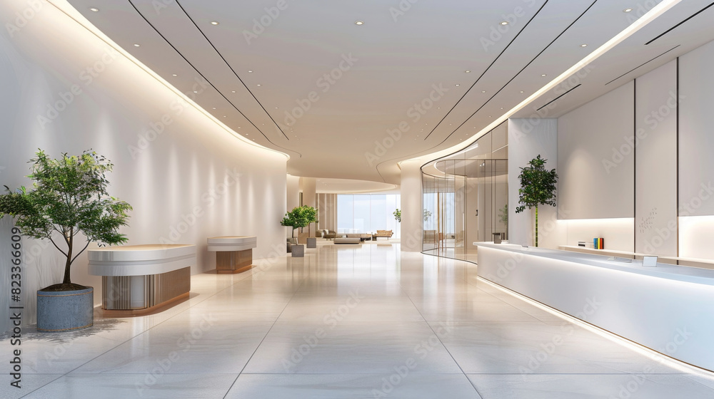 Minimalist showroom with white walls and stylish podium for a sleek look. Minimalist showroom with white walls and stylish podium for a sleek look.