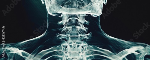 A detailed Xray showing the cervical region affected by neck pain, clearly revealing crural nerves alongside ligament and bone alignment for accurate diagnosis