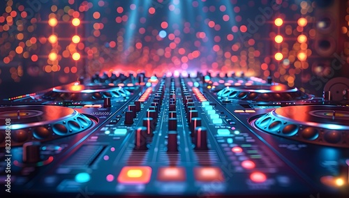 Illuminated DJ Console Radiating Energy and Excitement in Vibrant Club Atmosphere