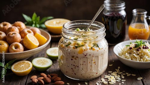 Probiotic foods: Yogurt, Sauerkraut, Kombucha for gut health and overall well-being photo