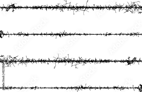 black and white frame, frame of wire, barbed wire texture set, black and white barbed wire border, sound waves in different shapes and sizes,