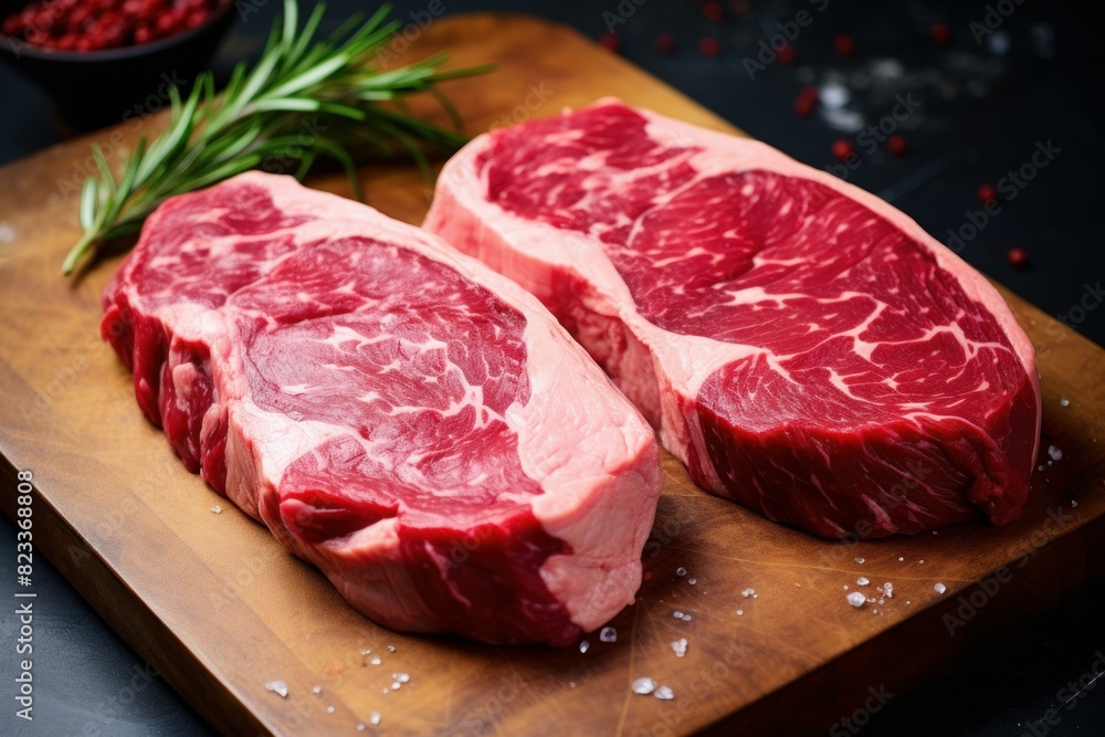 Red Two raw steaks banner. Filet organic. Generate Ai