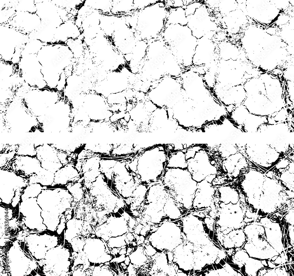two different vintage vector of cracked set and dry land ground, cracked white paint on a white background, a black and white drawing of a cracked wall set, a black and white image of a cracked wall