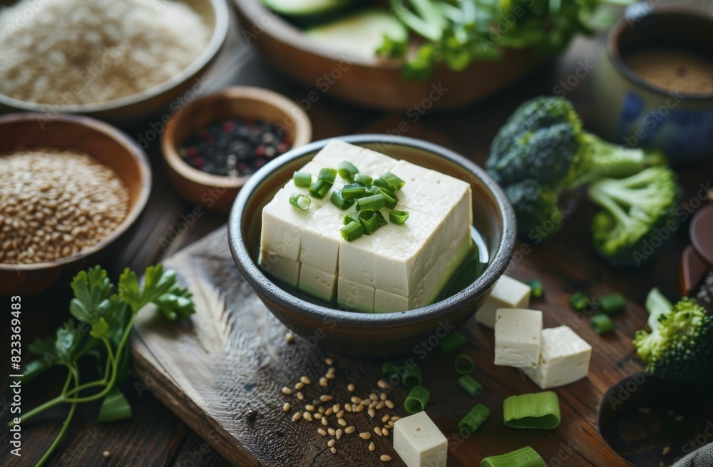 A bowl of fresh soft white block tofu A bowl of fresh soft white block tofu