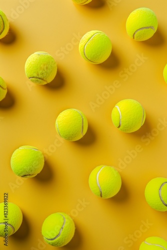 Yellow background with tennis balls. A backdrop with space for sports-themed text. Lawn Tennis Championships © Katsyarina