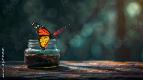Butterfly in a glass jar for nature and art themed designs