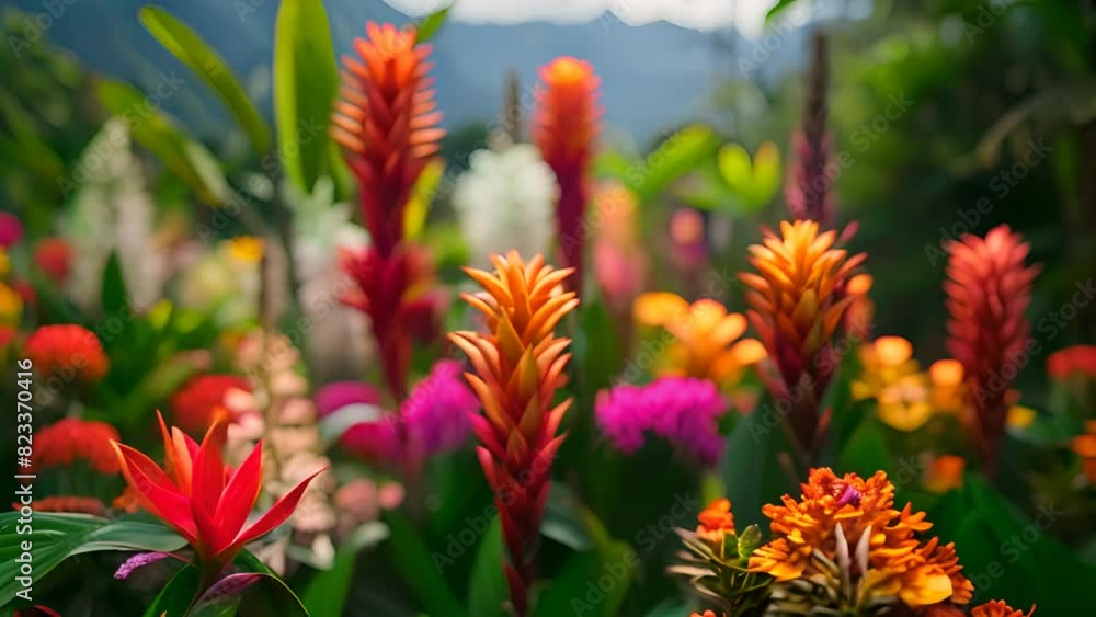 Vibrant Tropical Flowers in Lush Garden with Ai generated.
Vibrant Tropical Flowers in Lush Garden with Ai generated.