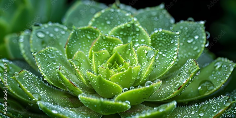 Macro shot of water droplets on green succulent plant no tools used. Concept Nature Photography, Macro Photography, Water Droplets, Succulent Plant, No Tools Macro shot of water droplets on green succulent plant no tools used. Concept Nature Photography, Macro Photography, Water Droplets, Succulent Plant, No Tools