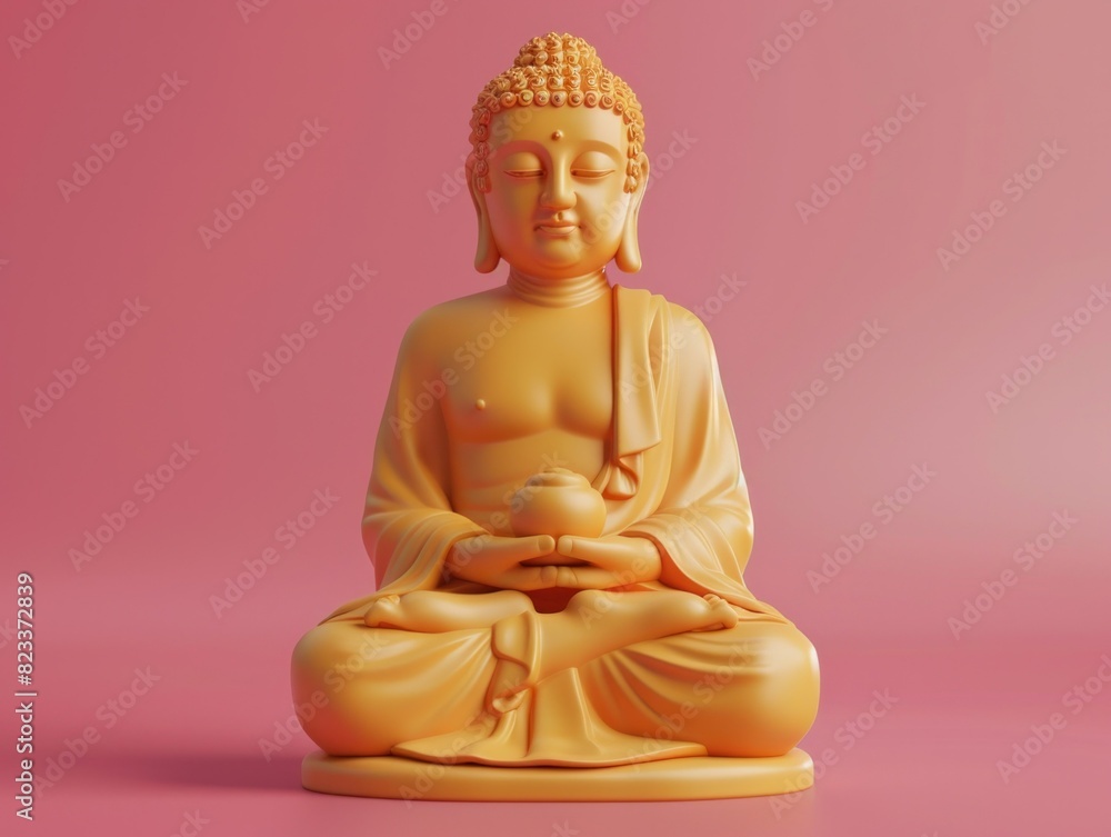 Buddha statue sitting in lotus position on pink background symbolizing peace and tranquility in art and spirituality Buddha statue sitting in lotus position on pink background symbolizing peace and tranquility in art and spirituality