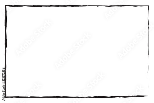 Black grunge rectangle empty frame isolated on transparent or white background, vector illustration.