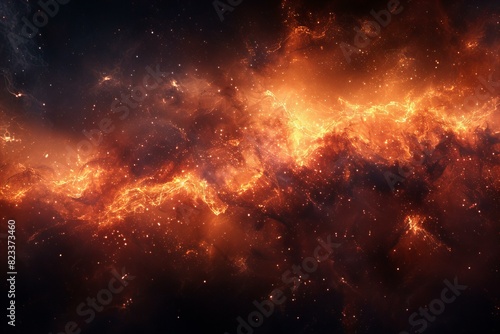 Illustration of fire fire burning particles on black background, high quality, high resolution